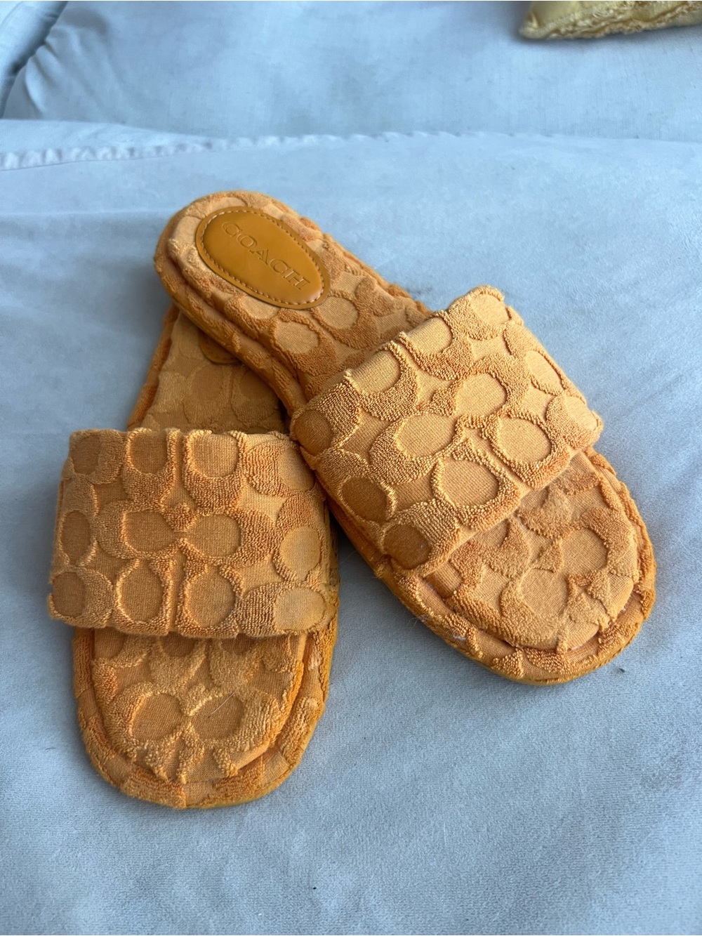 Coach Orange Terry Cloth Logo Slide Sandals